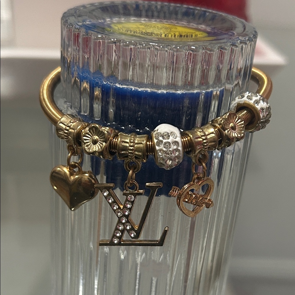 Gold Charm Bracelet with Heart and Initials